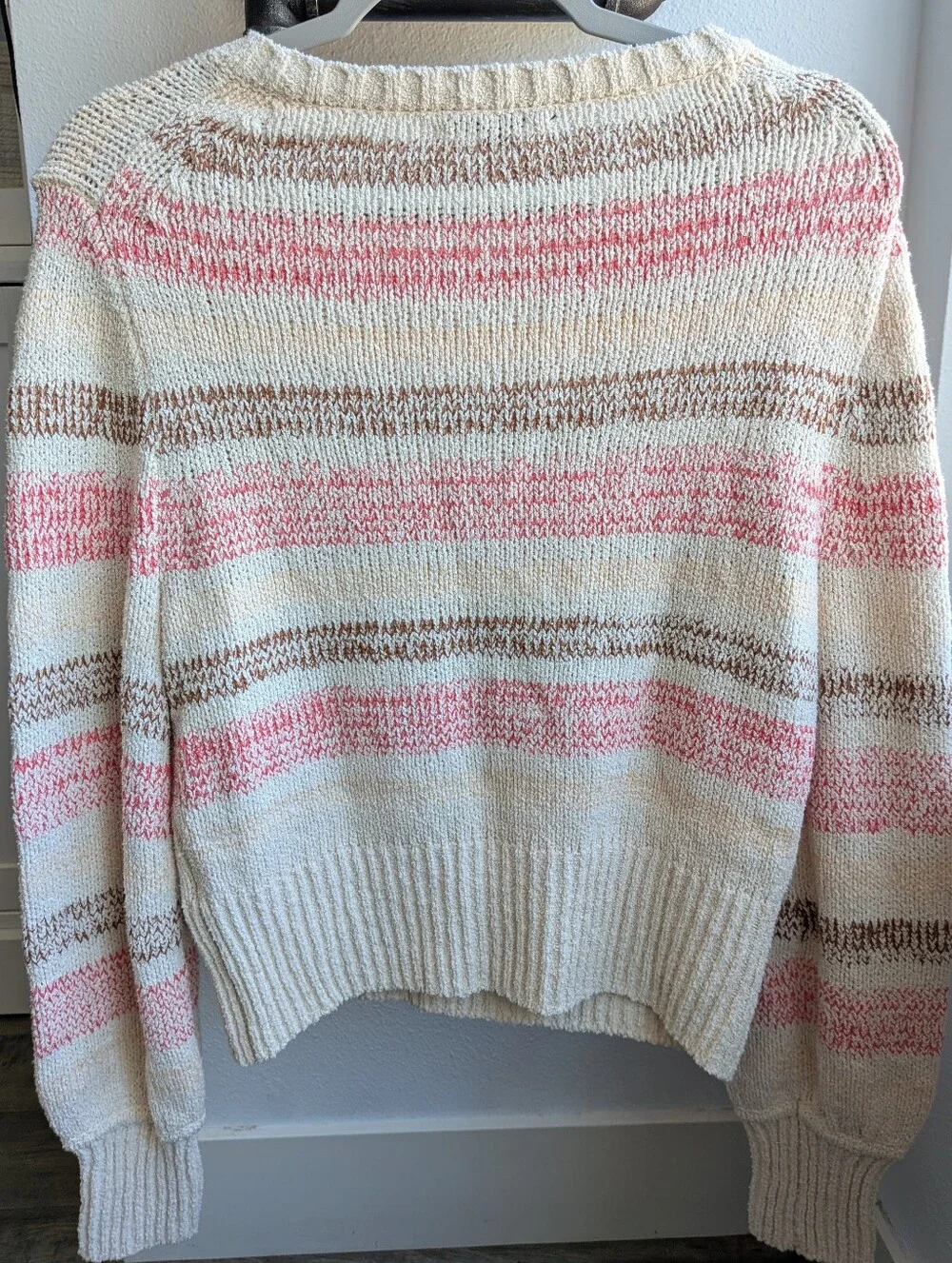 J.Crew Re-Imagined Striped Bouclé Knit Sweater Pink Brown Cream M